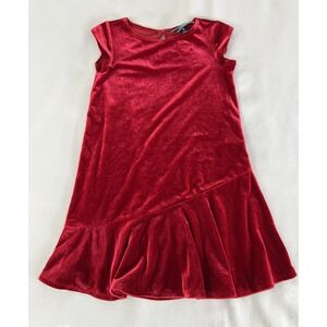 Lands' End Girl Children Place, Size M 5-6 Red Velvet Velour‎ Dress